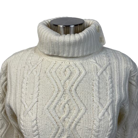 Woman's TOMMY HILFIGER Cable Knit Turtleneck Sweater XXL Cream Button Neck Cozy - Picture 6 of 12